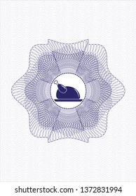 Blue passport money style rosette with chicken dish icon inside