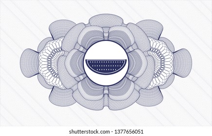 Blue passport money style rosette with watermelon icon inside