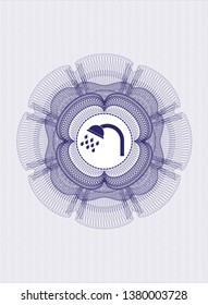 Blue passport money style rosette with shower icon inside