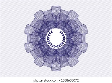 Blue passport money style rosette with leaf crown icon inside