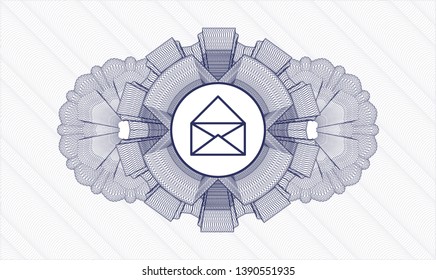 Blue passport money style rosette with envelope icon inside