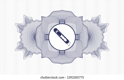 Blue passport money style rosette with cutter icon inside