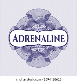 Blue passport money style rosette with text Adrenaline inside