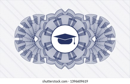 Blue Passport Money Style Rosette With Graduation Cap Icon Inside