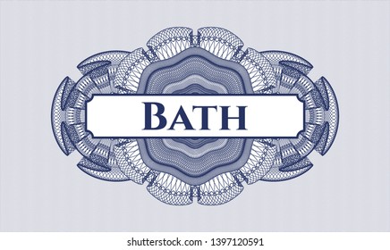 Blue passport money style rosette with text Bath inside