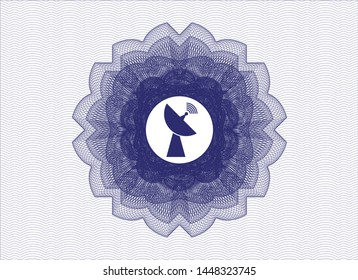 Blue passport money style rosette with radar icon inside