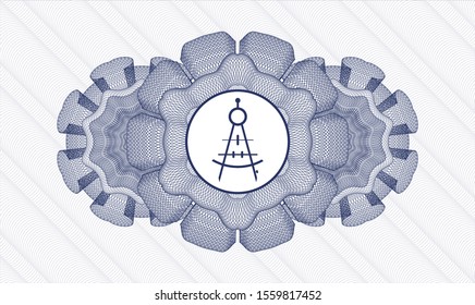 Blue passport money style rosette with drawing compass icon inside