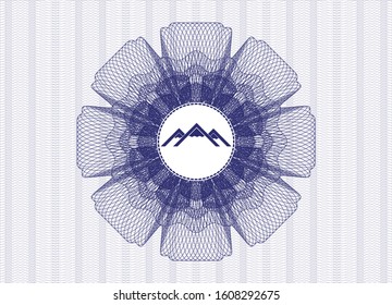 Blue passport money style rosette with mountain icon inside