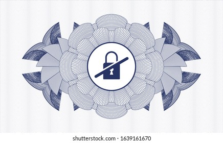 Blue passport money style rosette with inaccessible icon inside