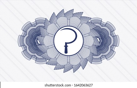 Blue passport money style rosette with sickle icon inside