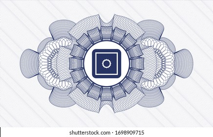 Blue passport money style rosette with bank safe icon inside