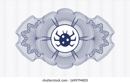Blue passport money style rosette with bug icon inside