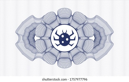 Blue passport money style rosette. Vector Illustration. Detailed with bug icon inside