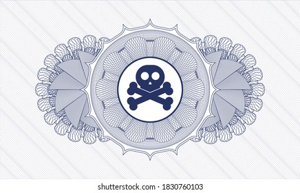 Blue passport money style rosette. Vector Illustration. Detailed with crossbones icon inside
