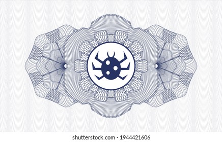 Blue passport money style rosette. Vector Illustration. Detailed with bug icon inside