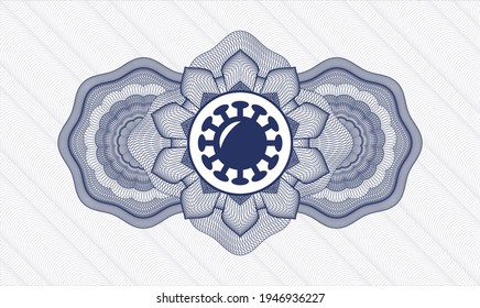 Blue passport money style rosette. Vector Illustration. Detailed with coronavirus icon inside