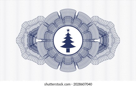 Blue passport money style rosette. Vector Illustration. Detailed with christmas tree icon inside