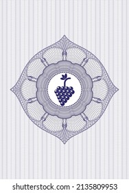 Blue passport money style rosette. with bunch of grapes icon inside