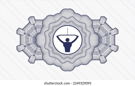 Blue passport money style rosette. Vector Illustration. Detailed with lat pull down, exercise icon inside