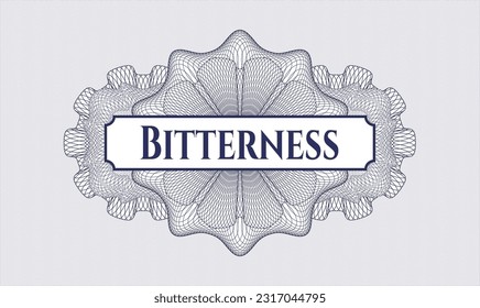 Blue passport money style rosette. Vector Illustration. Detailed with text Bitterness inside