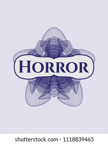 Blue passport money style rossete with text Horror inside