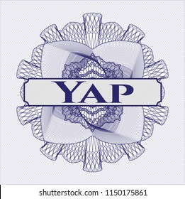 Blue passport money style rossete with text Yap inside