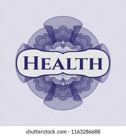 Blue passport money style rossete with text Health inside