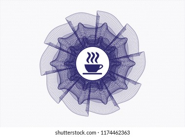 Blue passport money style rossete with coffee cup icon inside