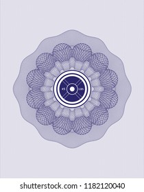 Blue passport money style rossete with weightlifting or powerlifting plate (45 lbs) icon inside