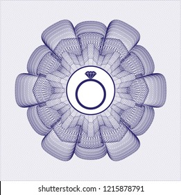 Blue passport money style rossete with diamond ring icon inside