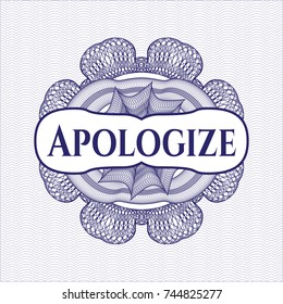 Blue passport money style rossete with text Apologize inside
