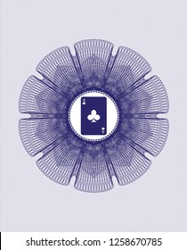 Blue passport rosette with ace of clover icon inside