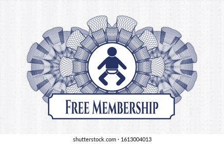 Blue passport rosette with baby icon and Free Membership text inside
