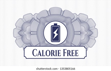 Blue passport rosette with battery charging icon and Calorie Free text inside