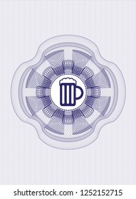 Blue passport rosette with beer jar icon inside