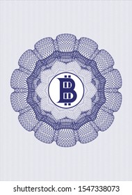 Blue passport rosette with bitcoin icon inside