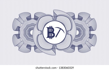 Blue passport rosette with bitcoin mining icon inside