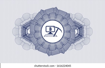Blue passport rosette with bitcoin mining icon inside