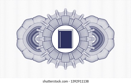 Blue passport rosette with book icon inside