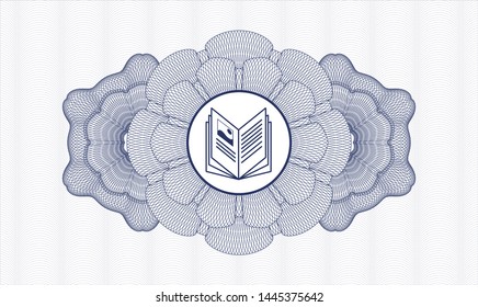 Blue passport rosette with book icon inside