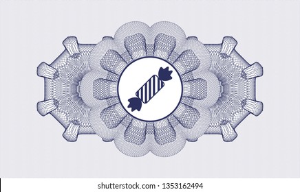 Blue passport rosette with candy icon inside