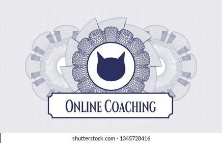 Blue passport rosette with cat face icon and Online Coaching text inside
