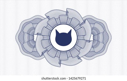 Blue passport rosette with cat face icon inside