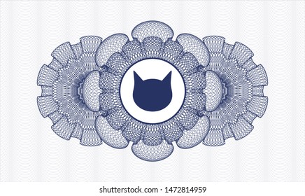 Blue passport rosette with cat face icon inside