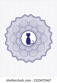 Blue passport rosette with cat icon inside