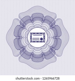 Blue passport rosette with certificate icon inside