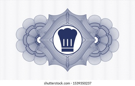 Blue passport rosette with chef hat icon inside