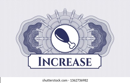 Blue passport rosette with chicken leg icon and Increase text inside