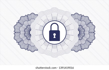 Blue passport rosette with closed lock icon inside