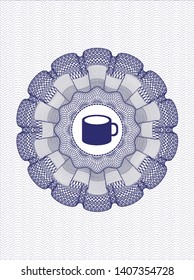 Blue passport rosette with coffee cup icon inside